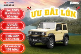 THÁNG 8-2025 : ƯU ĐÃI 100% LỆ PHÍ TRƯỚC BẠ LÊN ĐẾN 80 TRIỆU ĐỒNG KHI MUA SUZUKI JIMNY