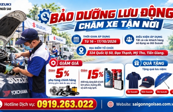SUZUKI BẢO DƯỠNG LƯU ĐỘNG – CHĂM XE TẬN NƠI TẠI TIỀN GIANG | 16 – 17/10/2026